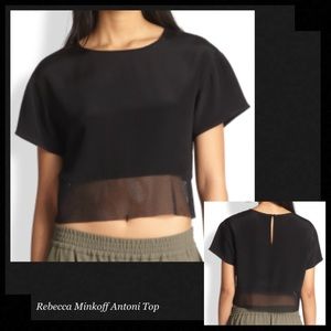 REBECCA MINKOFF 100% Silk Cropped Top w/Mesh Trim